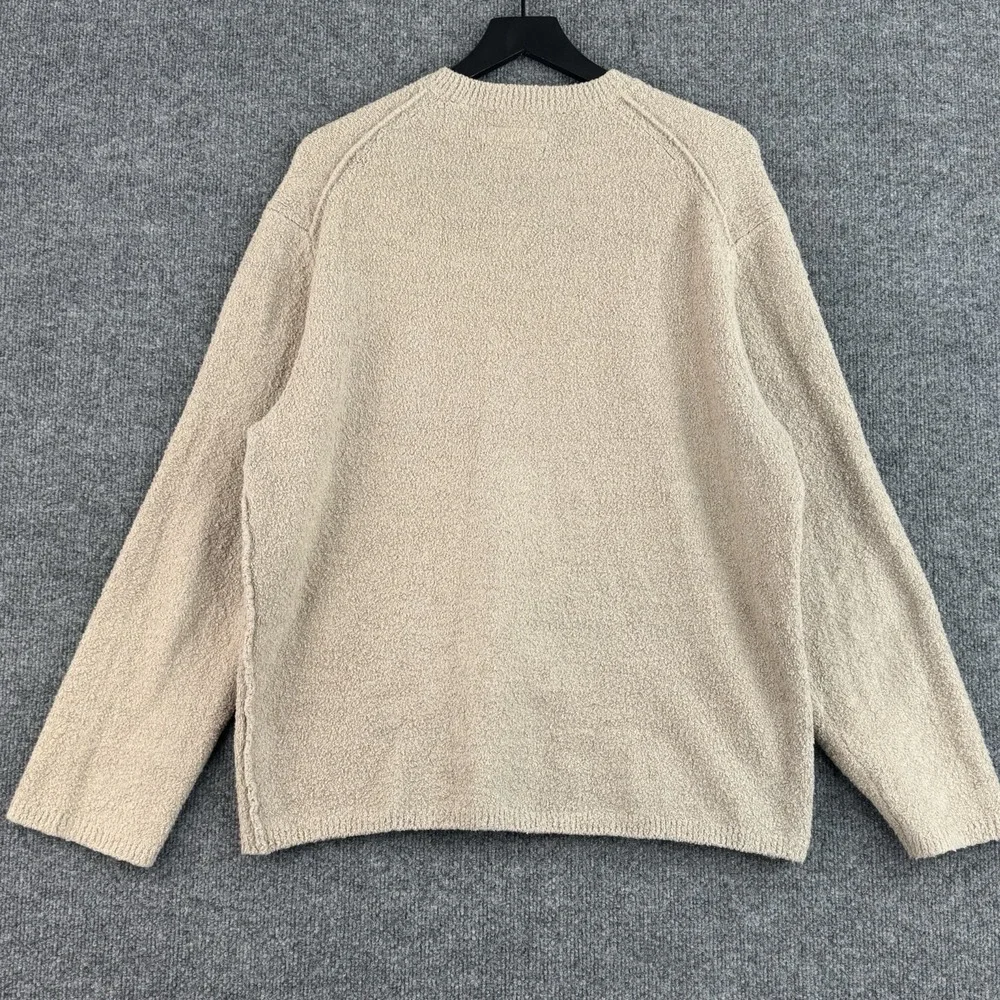 AllSaints Sweater Mens L Beige Eamont Crew Oversized Terry Textured Pullover